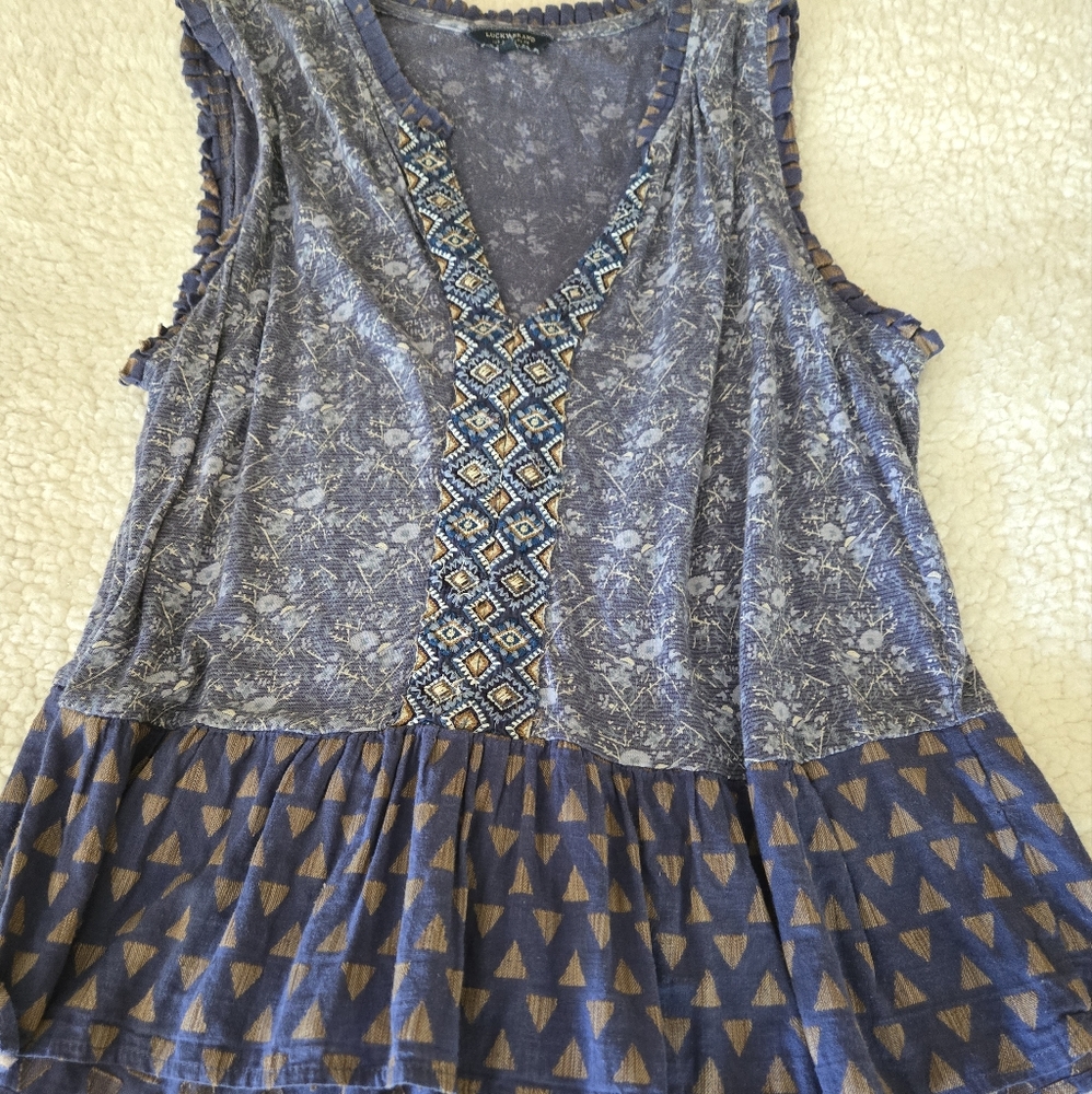 Lucky Brand Sleeveless Blue Tribal Top L